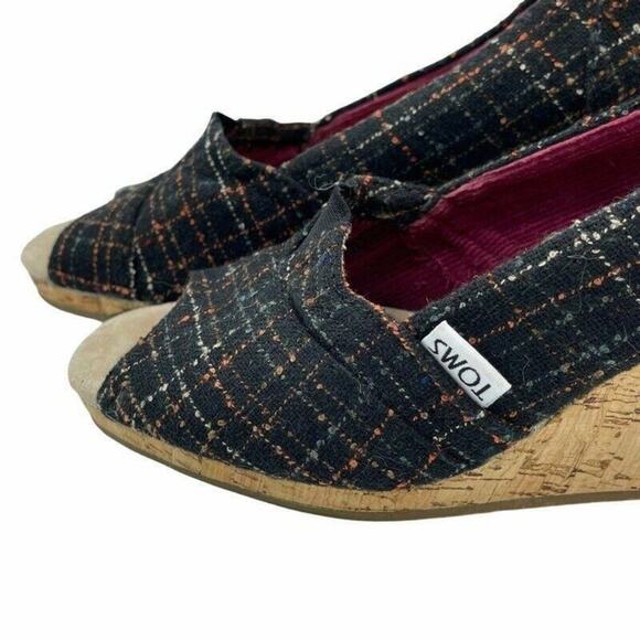 Toms Emma Classic Pump Wedge Heels Shoes Multicolor Plaid Slip On 8 M - Picture 5 of 9